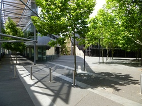 The courtyard and urban screen at the Seymour Centre